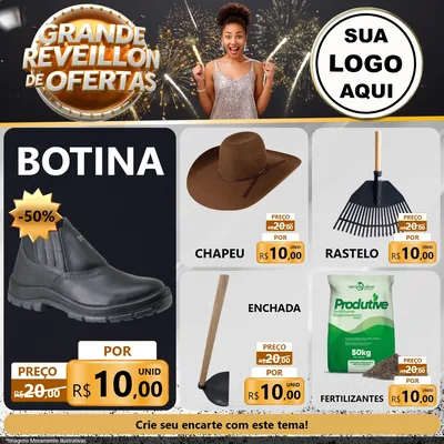 Modelo de Rede Social para Feed Facebook com o tema Grande Réveillon de Ofertas para Agropecuária