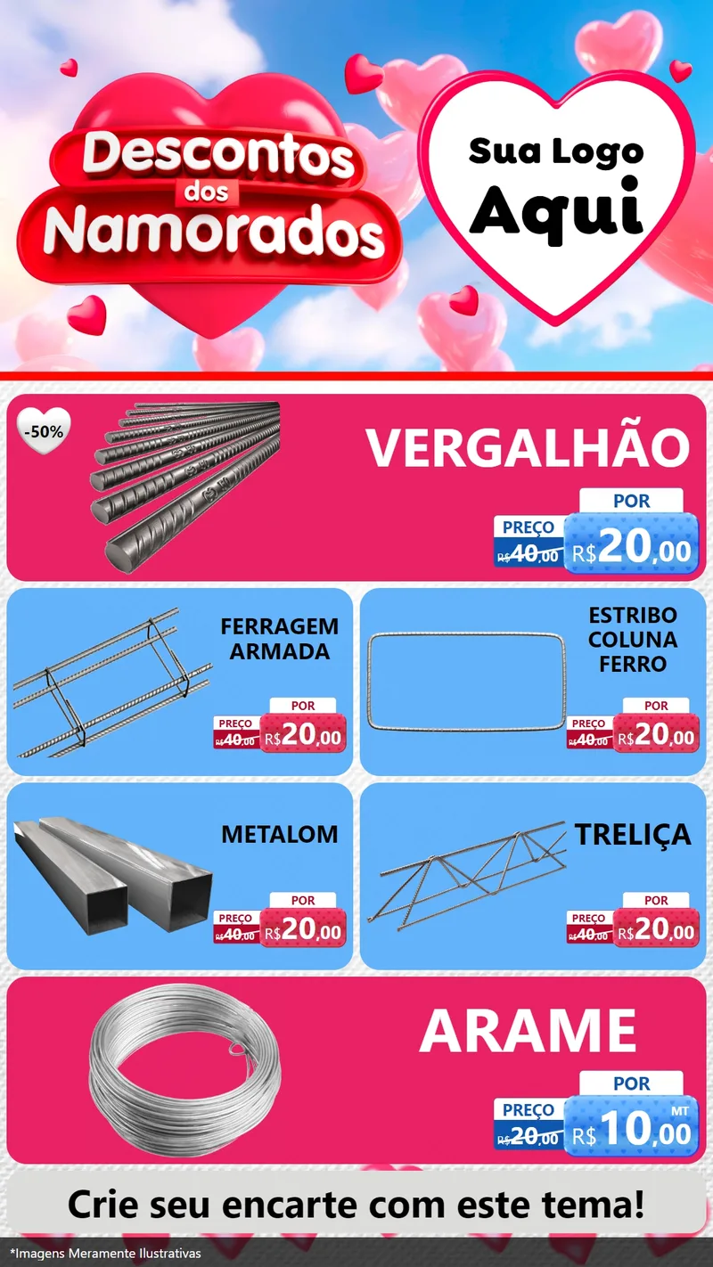 Modelo de TV para TV Vertical com o tema Descontos dos Namorados para Ferragens