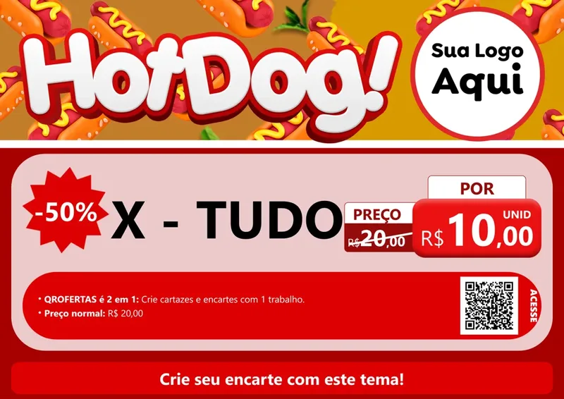 Modelo de Cartaz para Cartaz A4 Horizontal com o tema Hot Dog para Hamburgueria