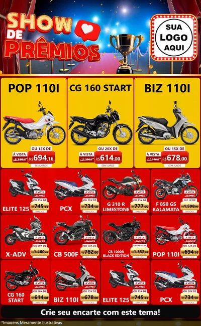 Modelo de Encarte para Encarte Grande com o tema Show de Prêmios para Concessionaria de Motos