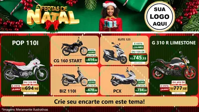 Modelo de TV para TV Horizontal com o tema Ofertas de Natal para Concessionaria de Motos