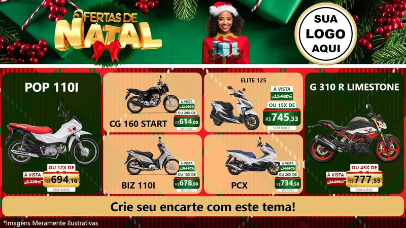 Modelo de TV para TV Horizontal com o tema Ofertas de Natal para Concessionaria de Motos