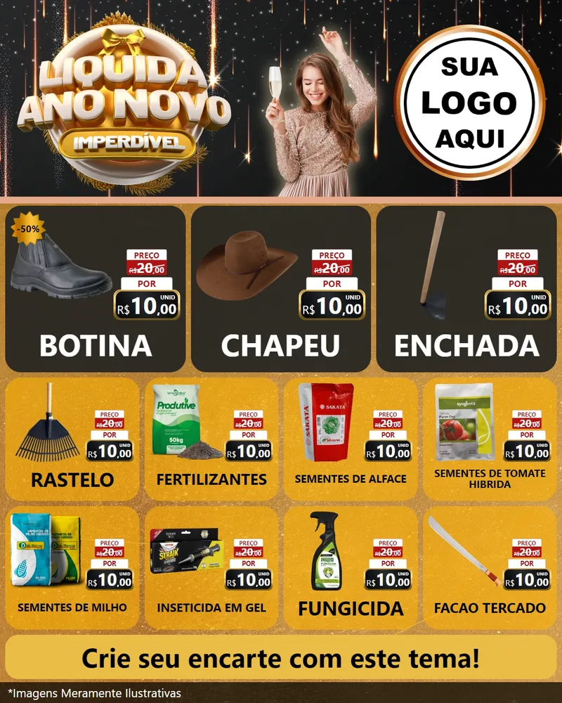 Modelo de Rede Social para Feed Instagram com o tema Liquida Ano Novo Imperdível para Agropecuária