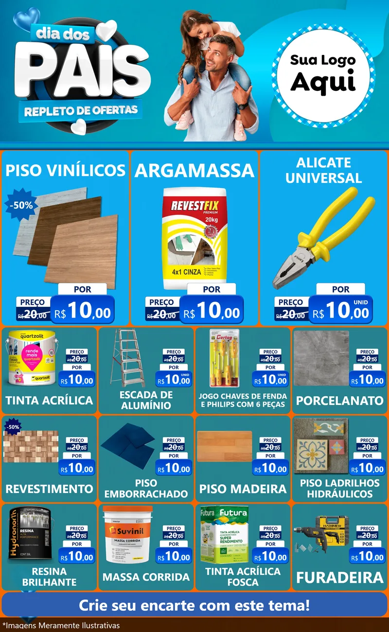 Modelo de Encarte para Encarte Grande com o tema Dia Dos Pais Repleto de Ofertas para Material para Construção