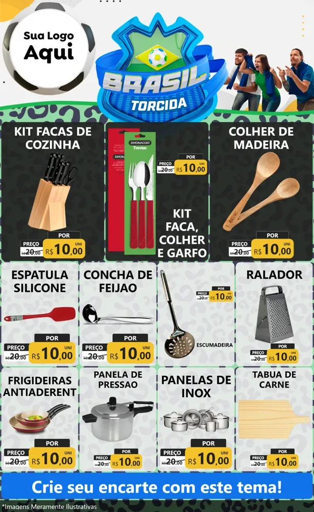 Modelo de Encarte para Encarte Grande com o tema Brasil Torcida - Copa para Utilidades Domésticas