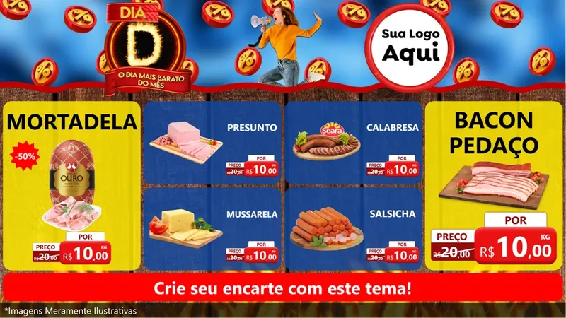 Modelo de TV para TV Horizontal com o tema Dia D - O Dia Mais Barato Do Mês para Frios e Laticínios
