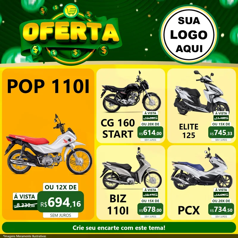 Modelo de Rede Social para Feed Facebook com o tema Oferta para Concessionaria de Motos