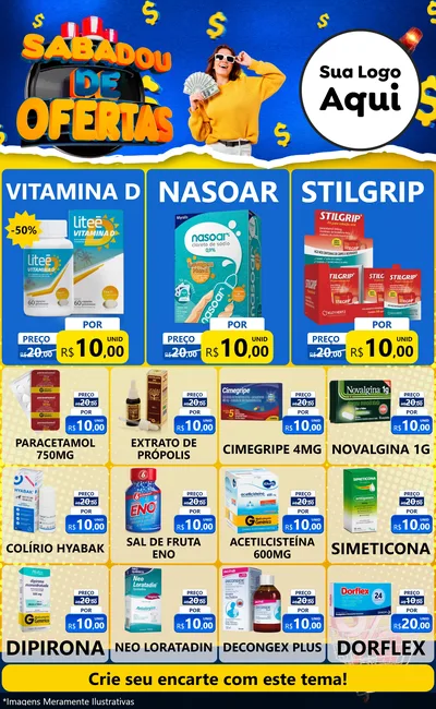 Modelo de Encarte para Encarte Grande com o tema Sabadou de Ofertas para Farmácia