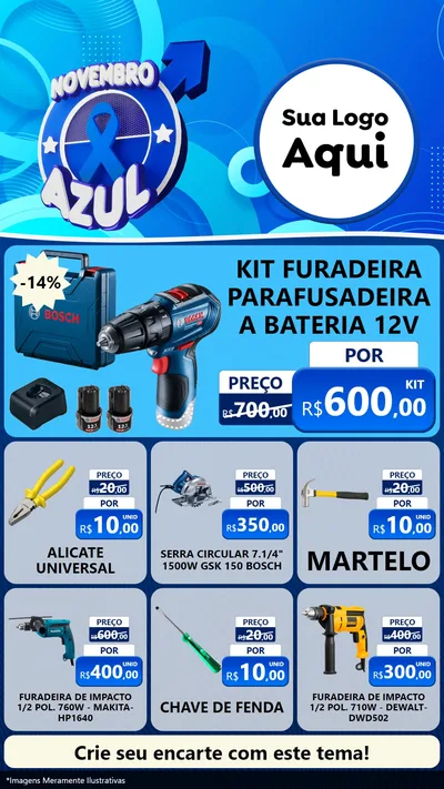 Modelo de Rede Social para Stories com o tema Novembro Azul para Maquinas e Ferramentas