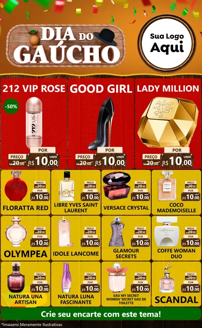 Modelo de Encarte para Encarte Grande com o tema Dia do Gaúcho para Perfumes