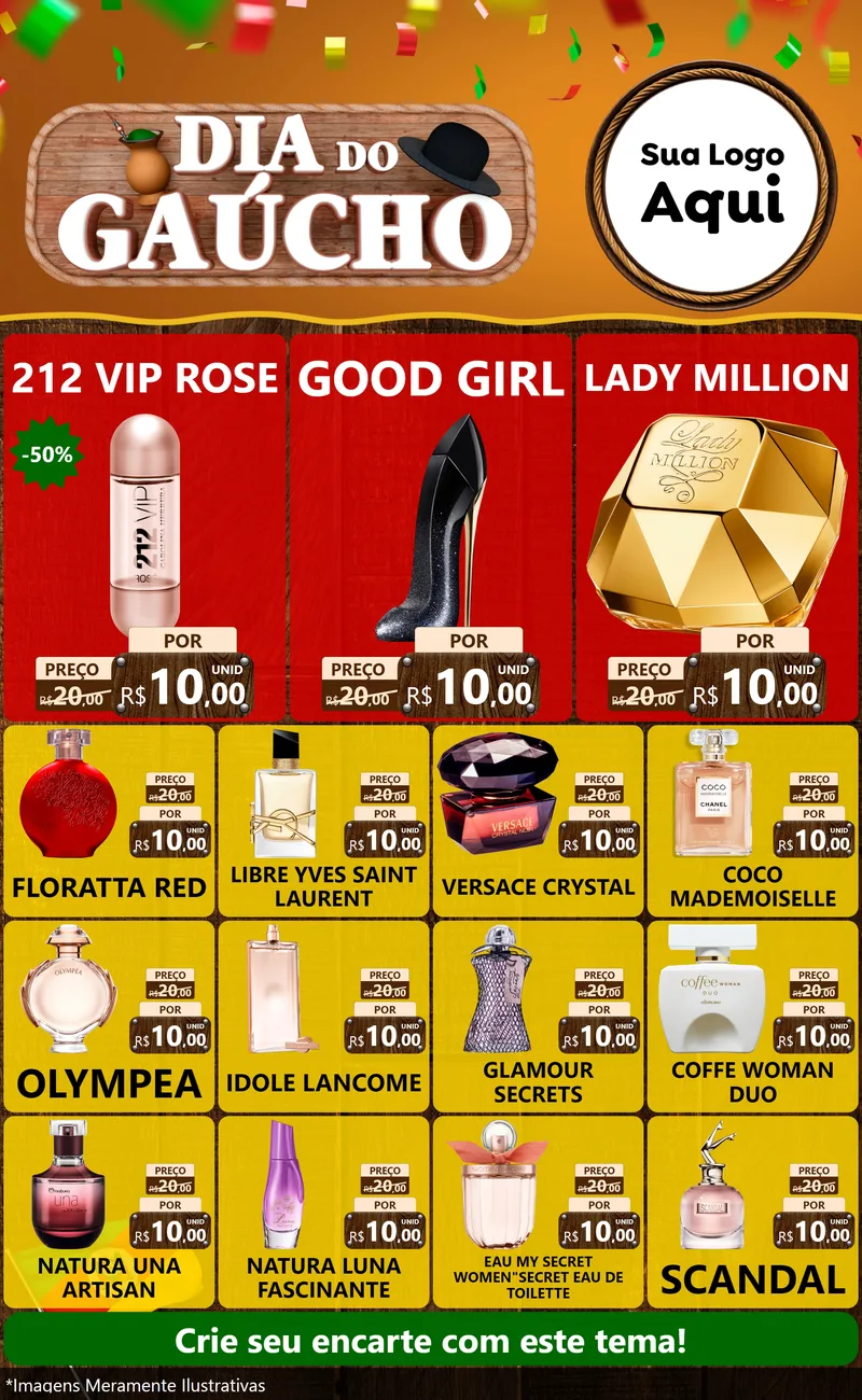 Modelo de Encarte para Encarte Grande com o tema Dia do Gaúcho para Perfumes