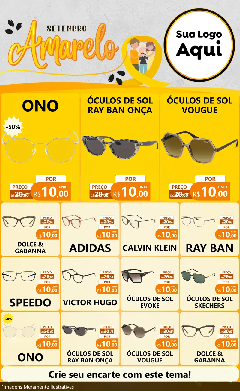 Modelo de Encarte para Encarte Grande com o tema Setembro Amarelo para Óticas