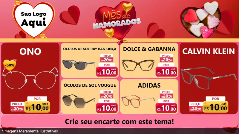 Modelo de TV para TV Horizontal com o tema Mês dos Namorados para Óticas
