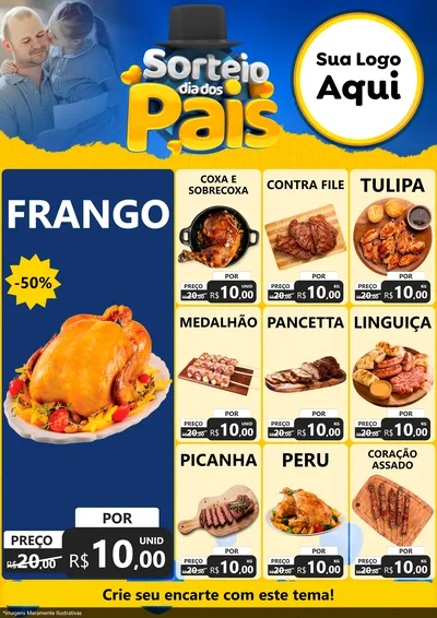Modelo de Encarte para Encarte A4 Vertical com o tema Sorteio Dia Dos Pais para Assados