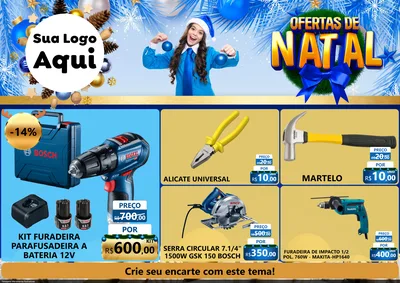 Modelo de Encarte para Encarte A4 Horizontal com o tema Ofertas de Natal para Maquinas e Ferramentas