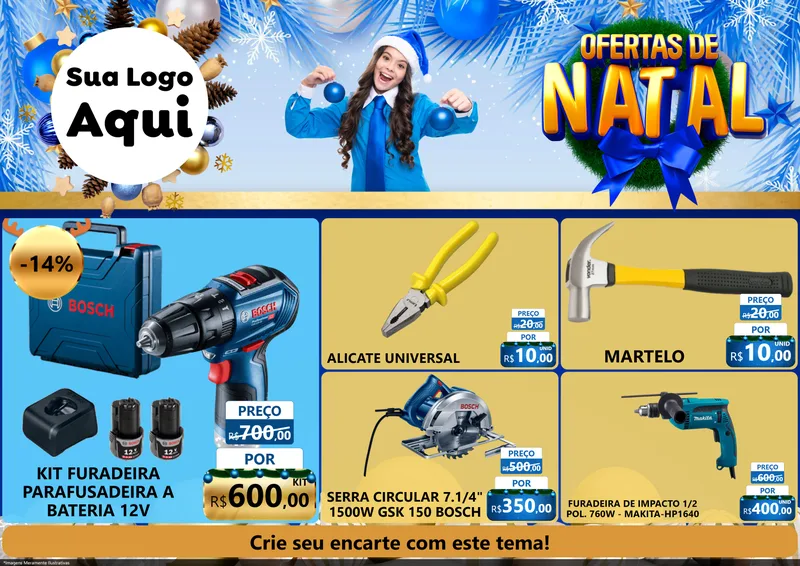 Modelo de Encarte para Encarte A4 Horizontal com o tema Ofertas de Natal para Maquinas e Ferramentas