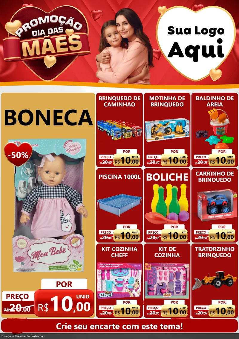 Modelo de Encarte para Encarte A4 Vertical com o tema Promoção Dia das Mães para Brinquedos