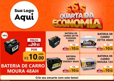Modelo de Encarte para Encarte A4 Horizontal com o tema Quarta da Economia para Baterias Elétricas