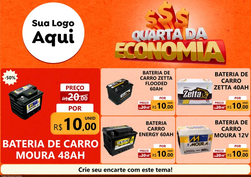 Modelo de Encarte para Encarte A4 Horizontal com o tema Quarta da Economia para Baterias Elétricas