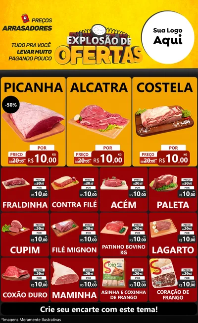 Modelo de Encarte para Encarte Grande com o tema Explosão de Ofertas para Açougue