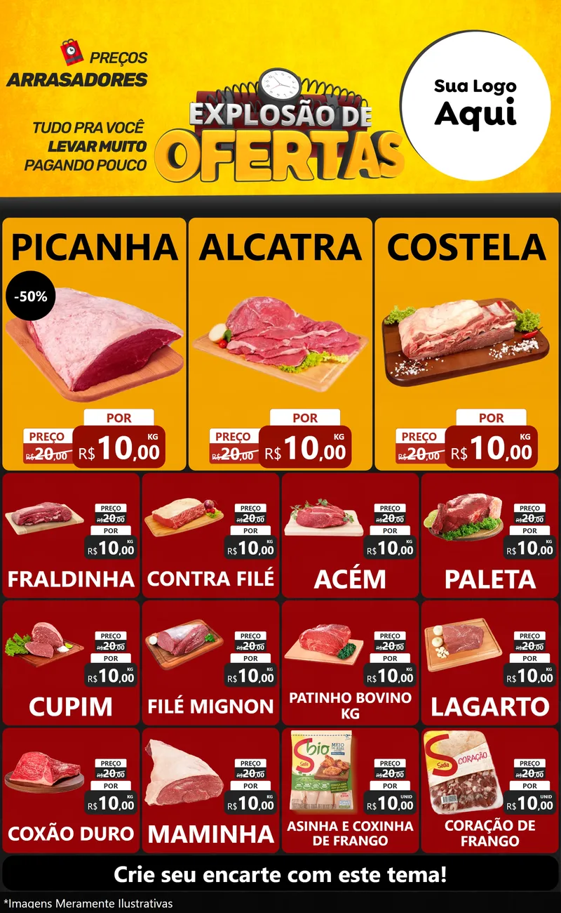 Modelo de Encarte para Encarte Grande com o tema Explosão de Ofertas para Açougue