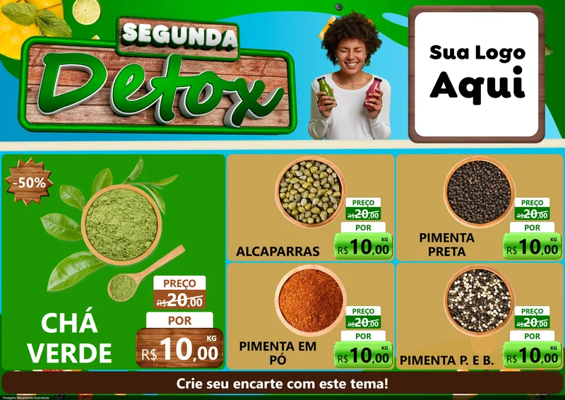 Modelo de Encarte para Encarte A4 Horizontal com o tema Segunda Detox para Produtos Naturais