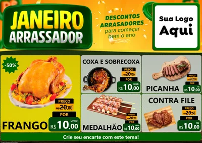 Modelo de Encarte para Encarte A4 Horizontal com o tema Janeiro Arrasador para Assados