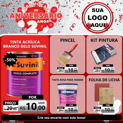Modelo de Rede Social para Feed Facebook com o tema Promoção de Aniversário - 2 Anos para Tintas e Ferramentas