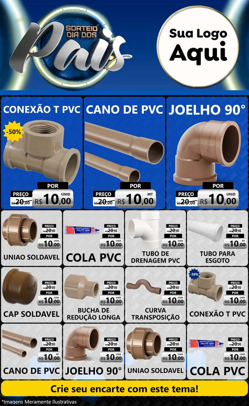 Modelo de Encarte para Encarte Grande com o tema Sorteio Dia Dos Pais para Tubos e conexões