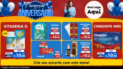 Modelo de TV para TV Horizontal com o tema Promoção de Aniversário para Farmácia