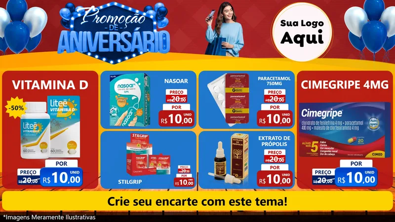 Modelo de TV para TV Horizontal com o tema Promoção de Aniversário para Farmácia