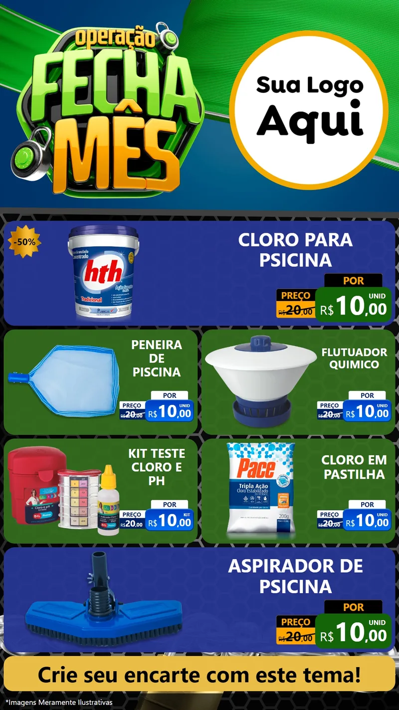 Modelo de TV para TV Vertical com o tema Operação Fecha Mês para Produtos para Piscina
