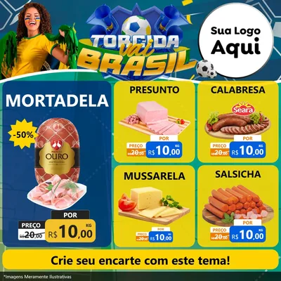Modelo de Rede Social para Feed Facebook com o tema Torcida Vai Brasil - Copa para Frios e Laticínios