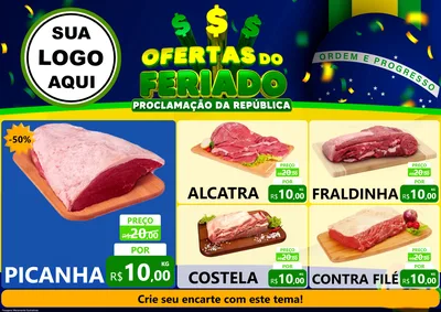 Modelo de Encarte para Encarte A4 Horizontal com o tema Ofertas do Feriado - Proclamação da República para Açougue