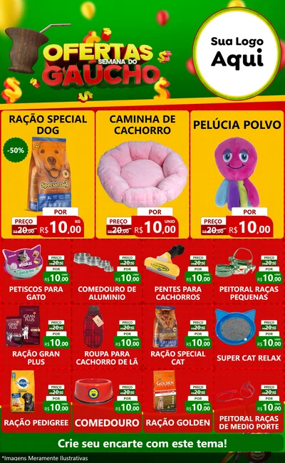 Modelo de Encarte para Encarte Grande com o tema Ofertas Semana Do Gaúcho para Pet Shop