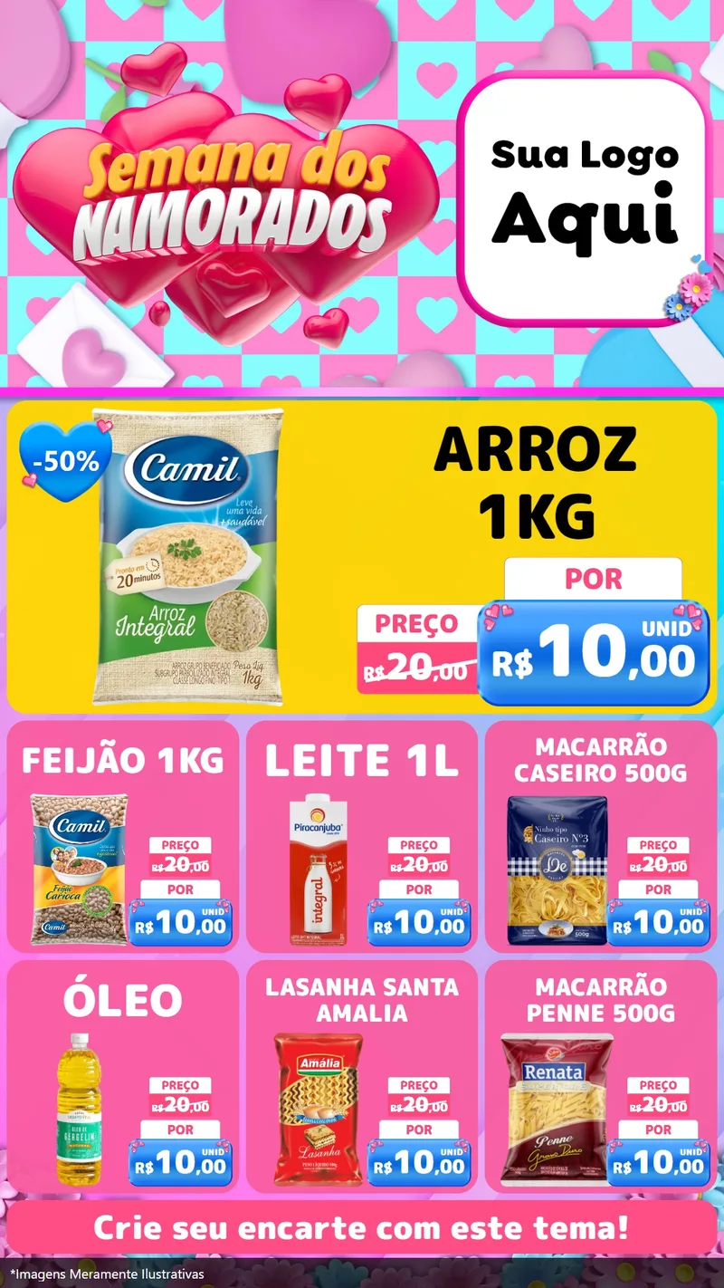 Modelo de Rede Social para Stories com o tema Semana dos Namorados para Supermercado