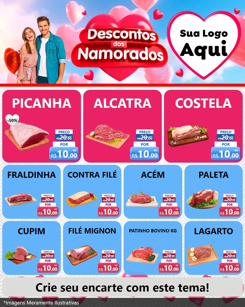 Modelo de Rede Social para Feed Instagram com o tema Descontos dos Namorados para Açougue