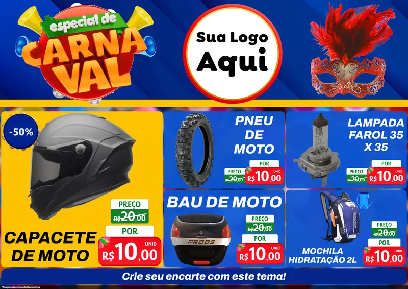 Modelo de Encarte para Encarte A4 Horizontal com o tema Especial de Carnaval para Moto peças