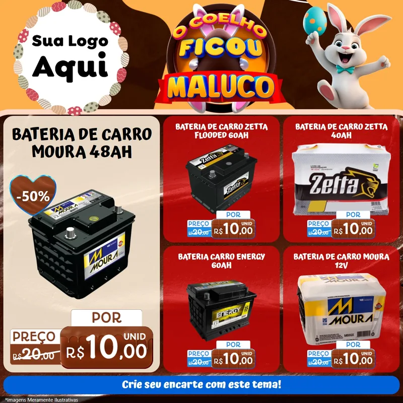 Modelo de Rede Social para Feed Facebook com o tema O Coelho Ficou Maluco - Páscoa para Baterias Elétricas