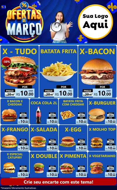 Modelo de Encarte para Encarte Grande com o tema Ofertas de Março para Hamburgueria