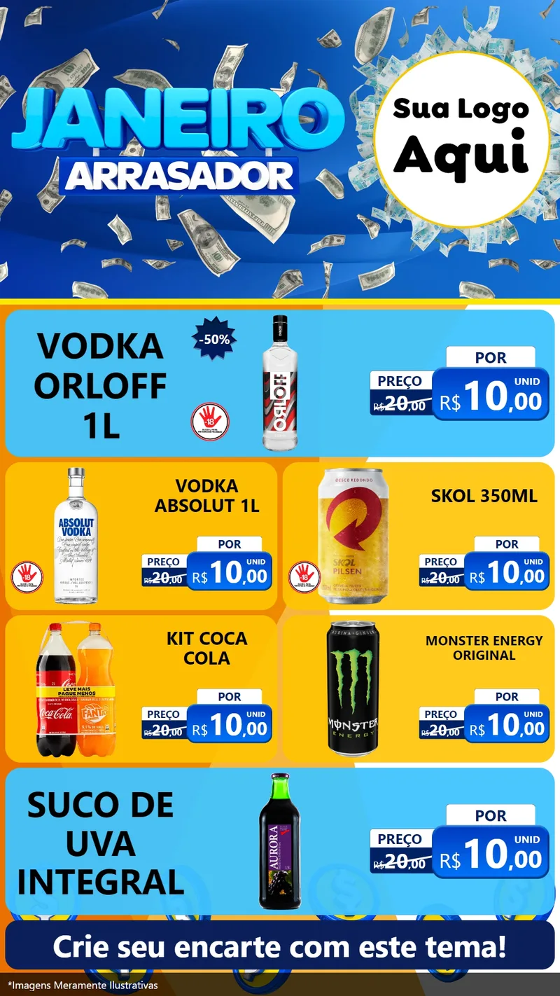 Modelo de TV para TV Vertical com o tema Janeiro Arrasador para Distribuidora de bebidas