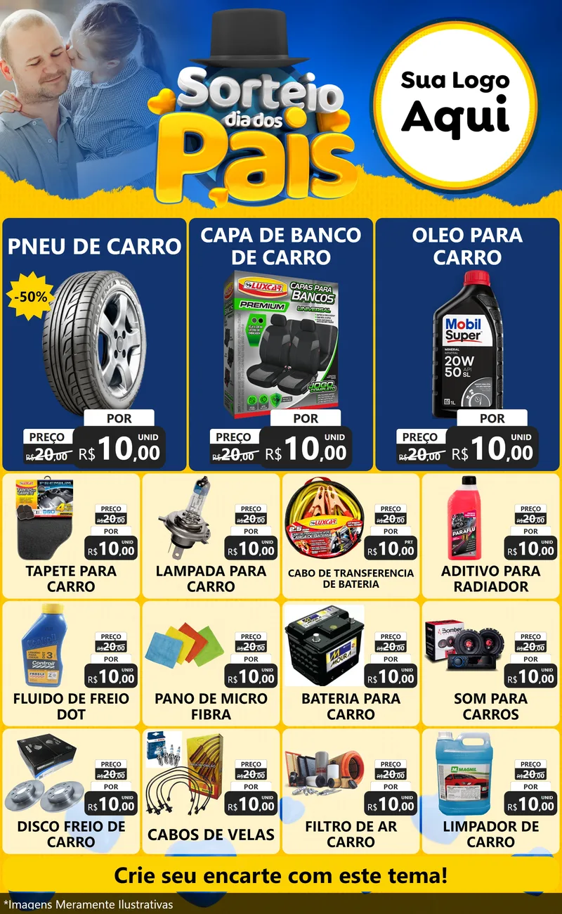 Modelo de Encarte para Encarte Grande com o tema Sorteio Dia Dos Pais para Auto peças