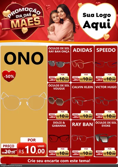 Modelo de Encarte para Encarte A4 Vertical com o tema Promoção Dia das Mães para Óticas