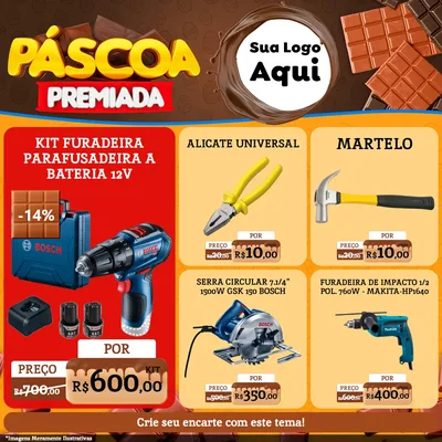 Modelo de Rede Social para Feed Facebook com o tema Páscoa Premiada para Maquinas e Ferramentas