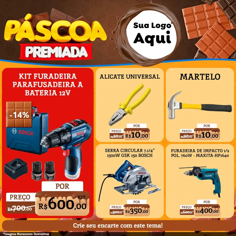 Modelo de Rede Social para Feed Facebook com o tema Páscoa Premiada para Maquinas e Ferramentas