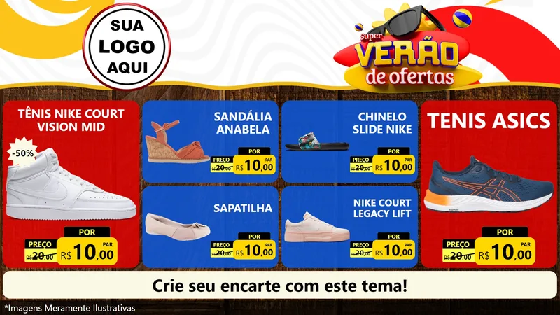 Modelo de TV para TV Horizontal com o tema Super Verão de Ofertas para Calçados