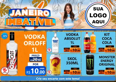 Modelo de Encarte para Encarte A4 Horizontal com o tema Janeiro Imbatível para Distribuidora de bebidas