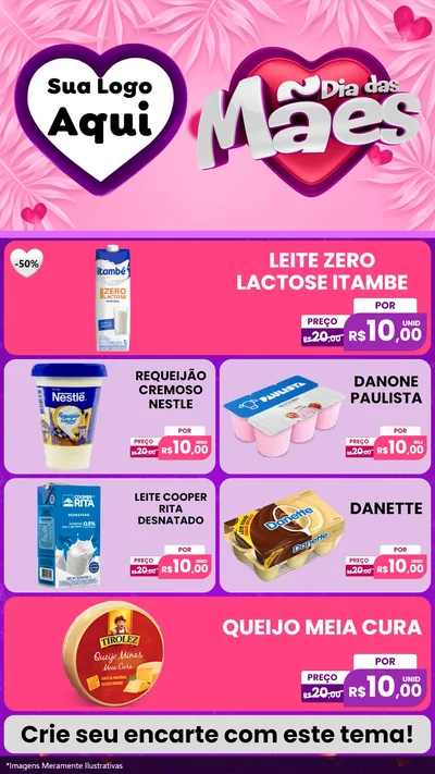 Modelo de TV para TV Vertical com o tema Dia das Mães para Frios e Laticínios