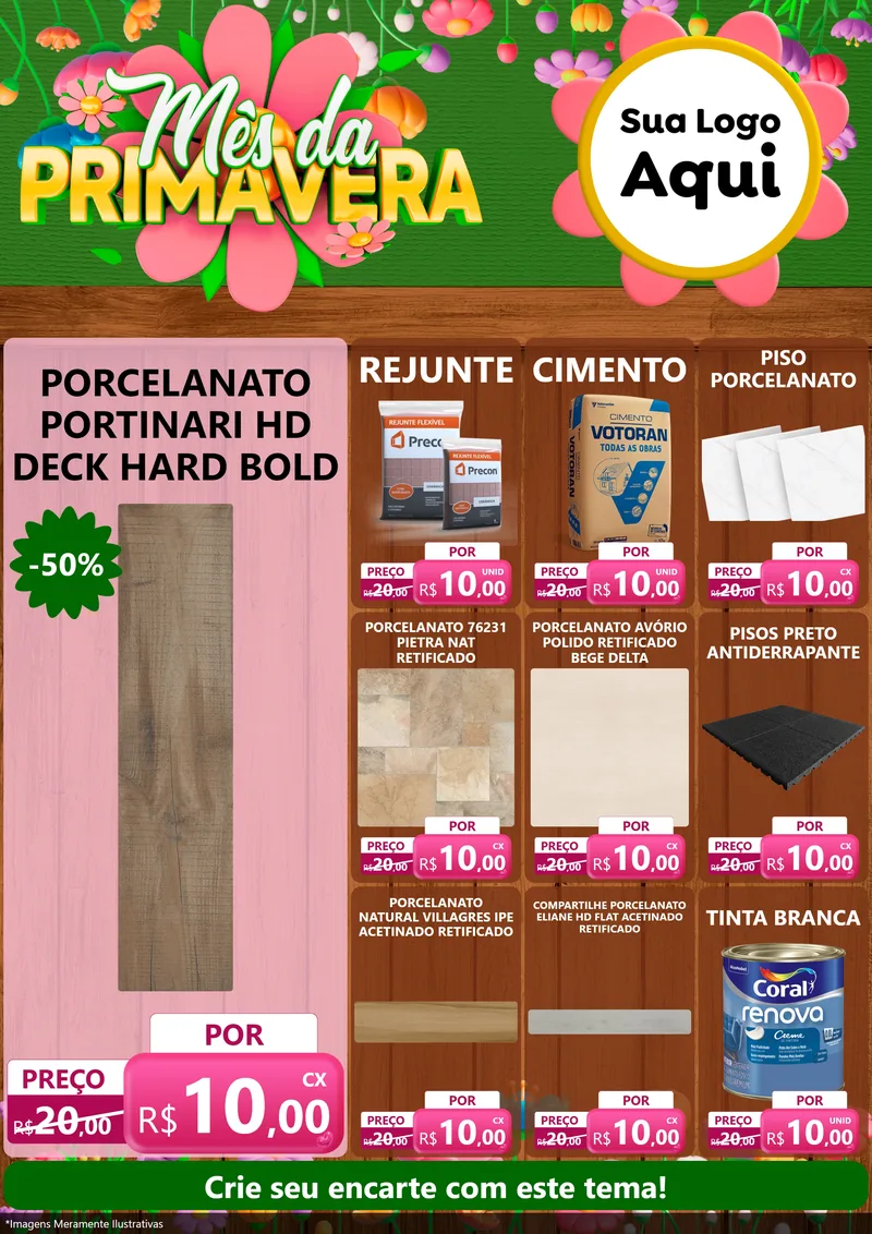 Modelo de Encarte para Encarte A4 Vertical com o tema Mês da Primavera para Pisos e revestimentos