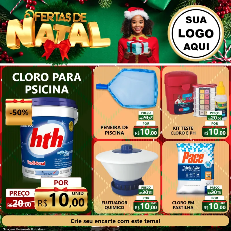 Modelo de Rede Social para Feed Facebook com o tema Ofertas de Natal para Produtos para Piscina